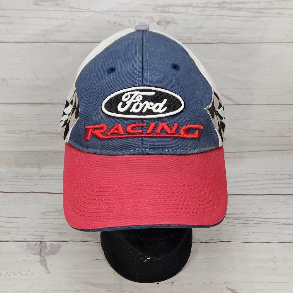 Nascar Ford Racing Hat Adult Size Adjustable Cap Hook and Loop Checkered Flag